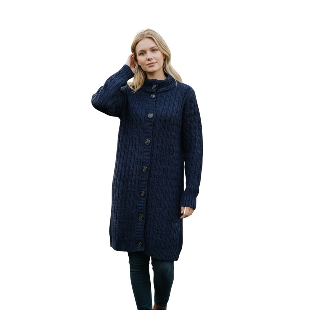 Banana Republic Wool Cashmere Navy Waffle Knit Long Button-Up Cardigan